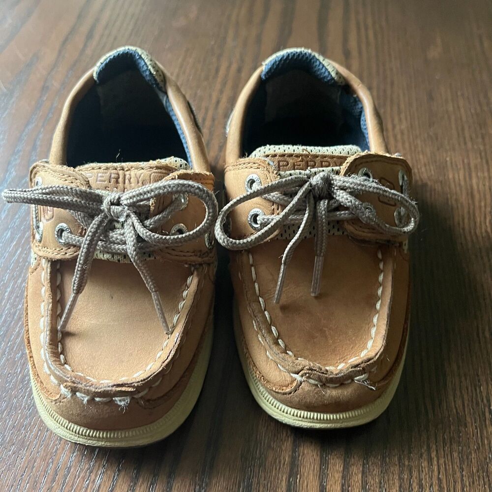 Sperry Kids Lanyard A/C Boys Leather Boat Shoes Tan Toddler Size 7M CB48948A